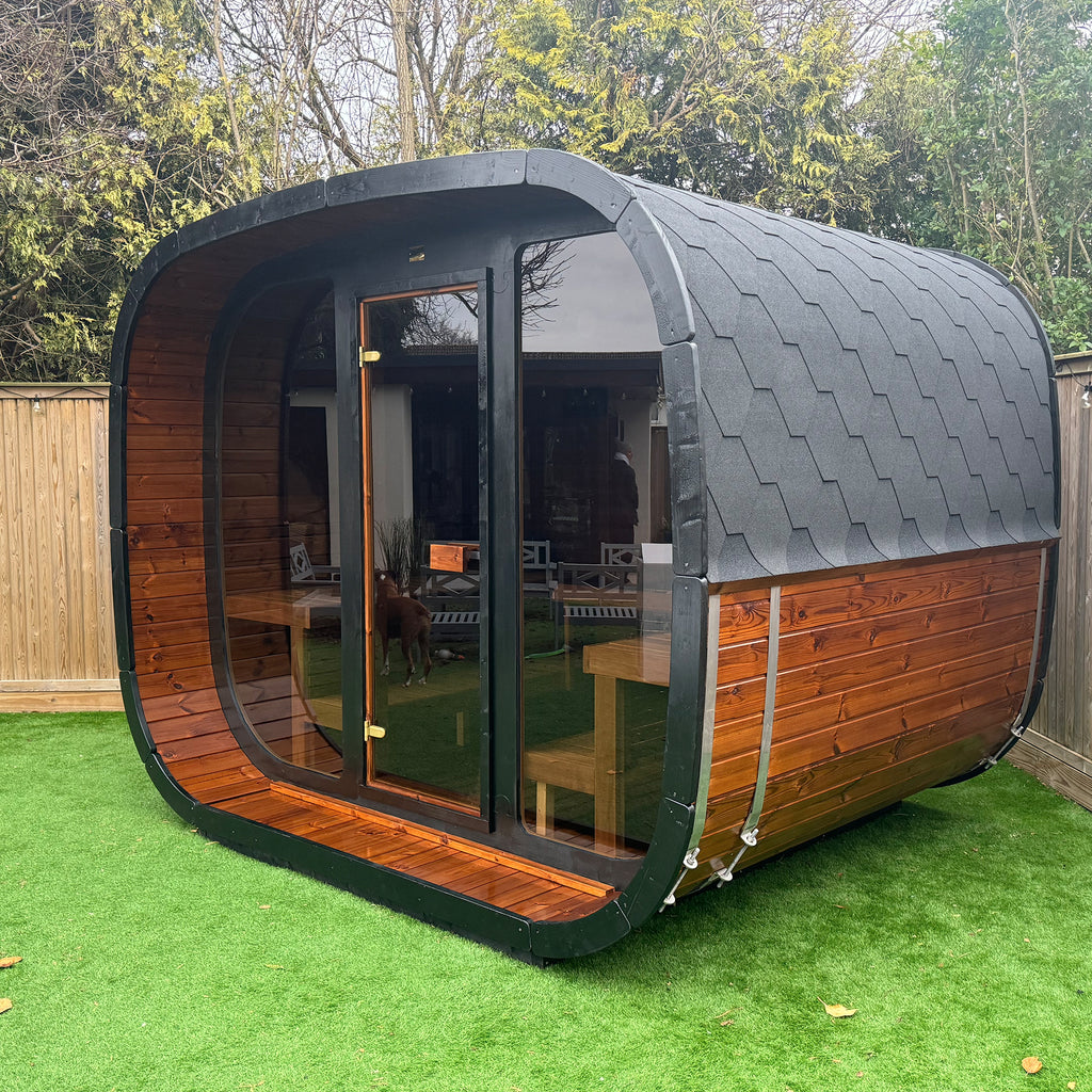 KeiCo Premium Sauna Cube Installed within a Garden Setting