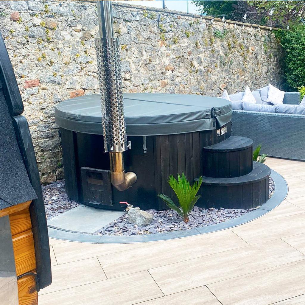 The KeiCo Black Edition Deluxe 200 Hot Tub complete installation within customers Garden