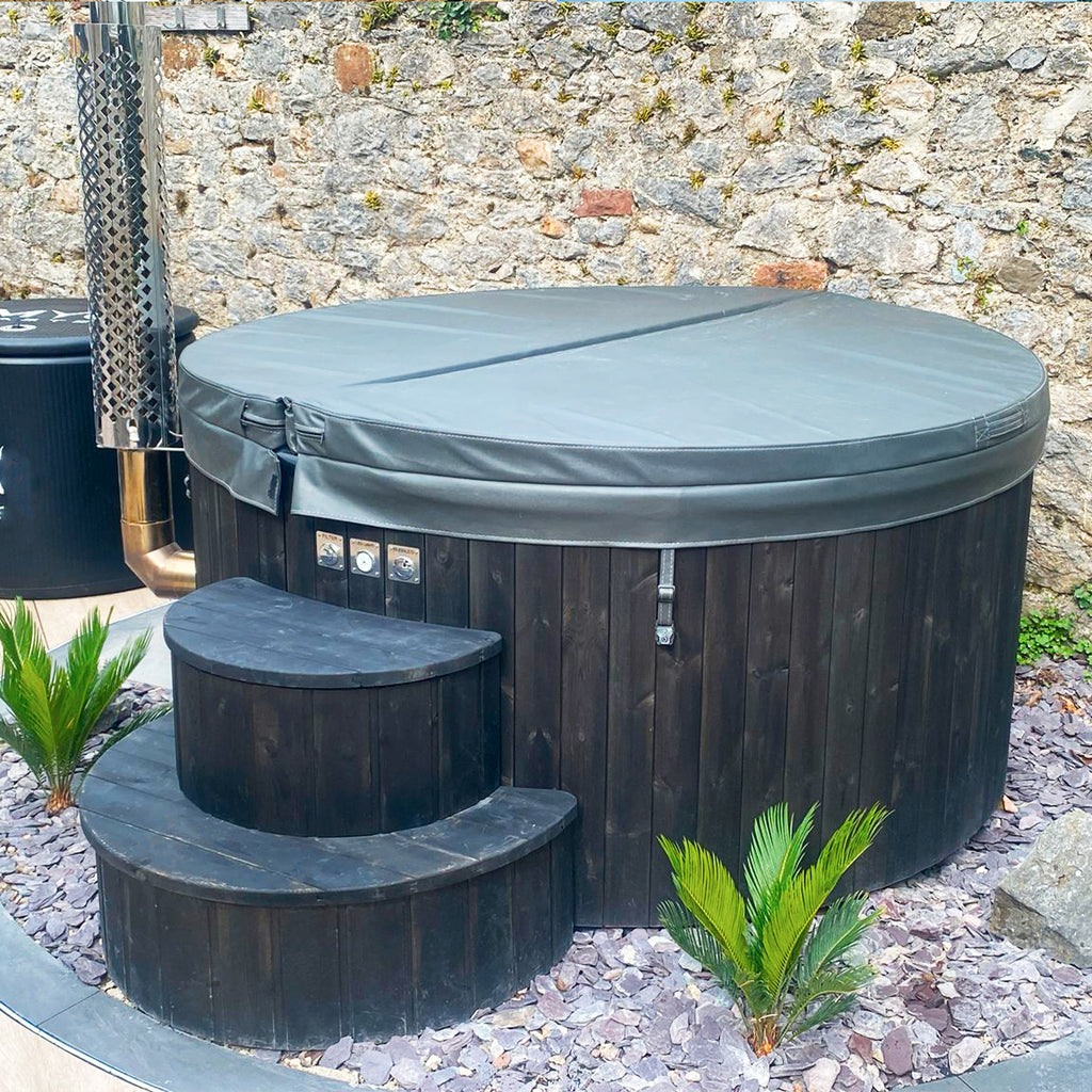 The KeiCo Black Edition Deluxe 200 Wood Fired Hot Tub with Insulated Cover