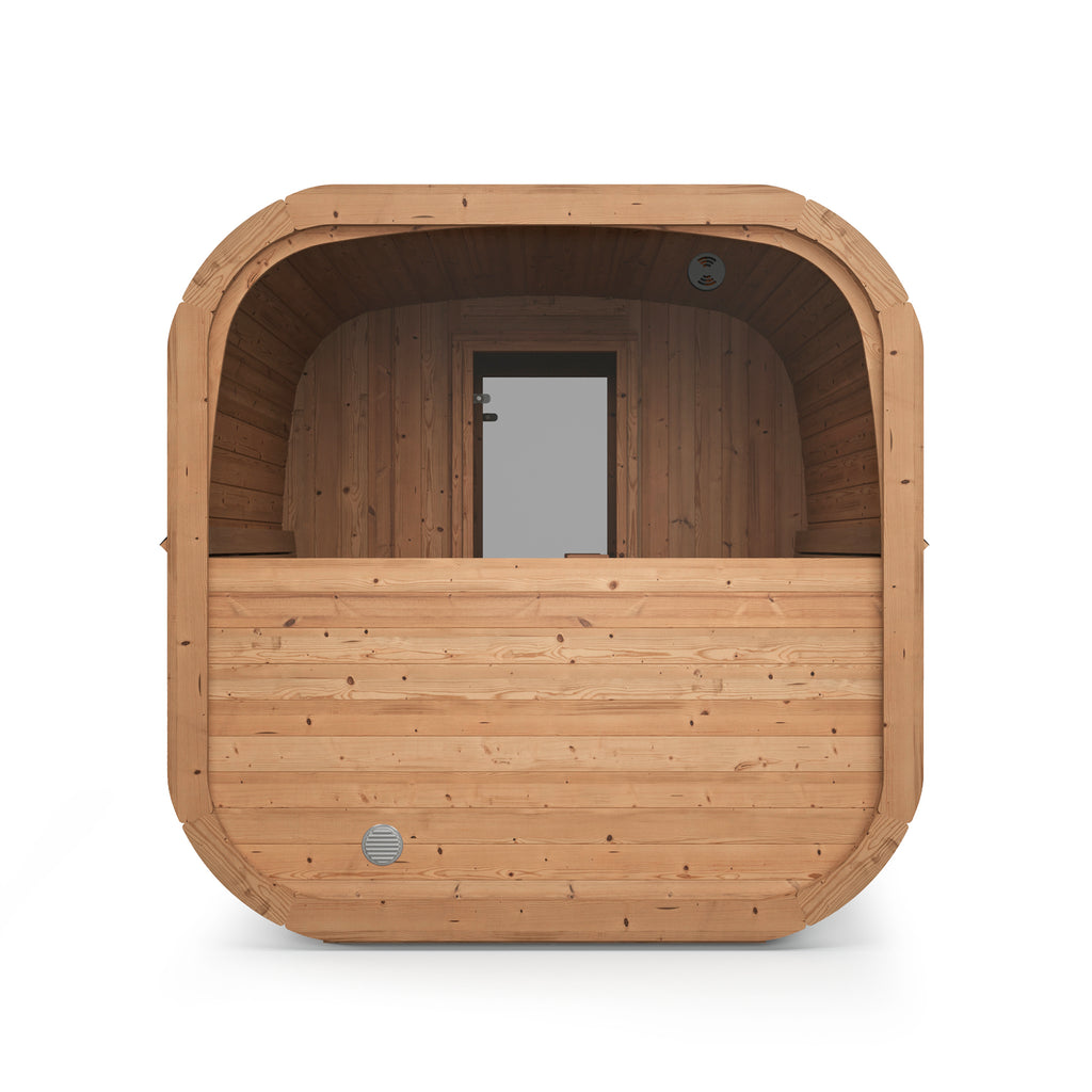 Outdoor Setup of KeiCo ICON 385 Sauna with rear glass window option