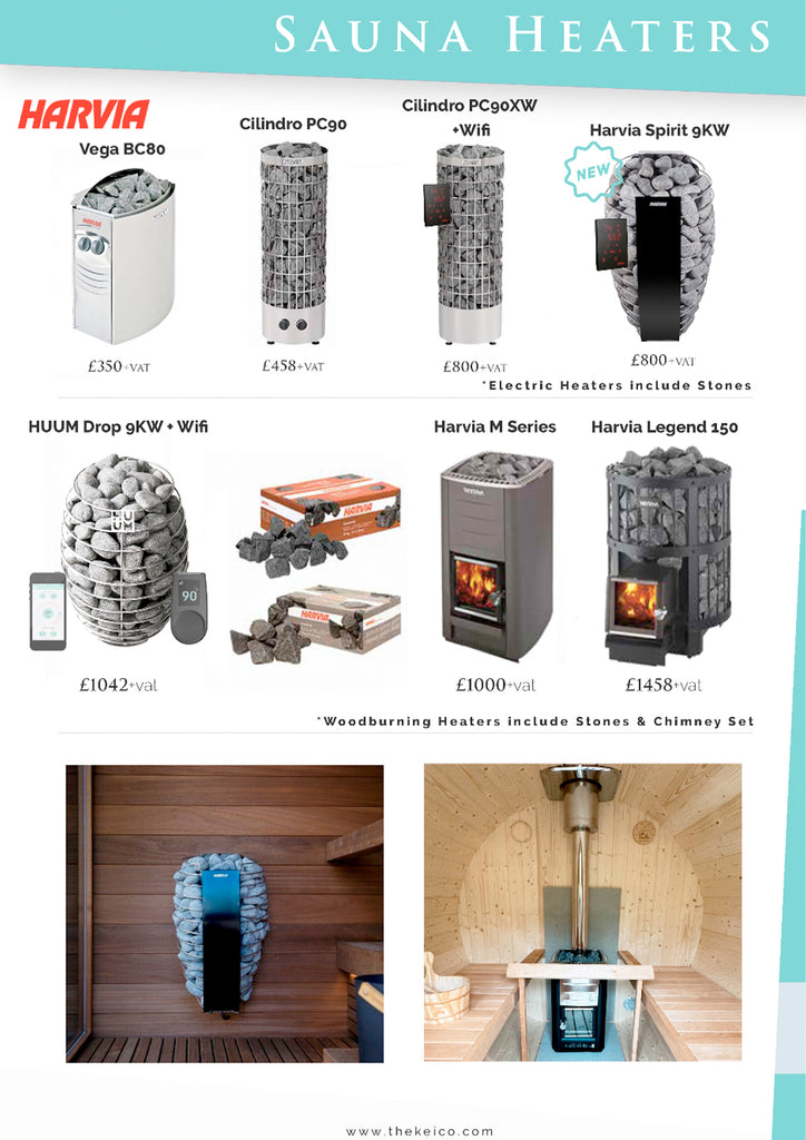 Our full selection of Electric and Wood-fired Sauna Heaters with Stones | KeiCo Wellness