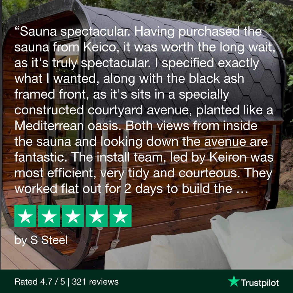 Glowing customer testimonial review from a recently installed Icon 220 Glass fronted Sauna